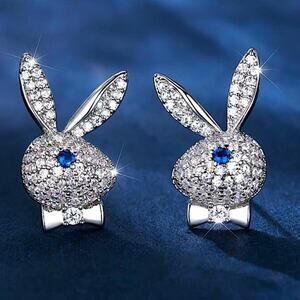 Silver Zircon Playboy Bunny Stud Earrings